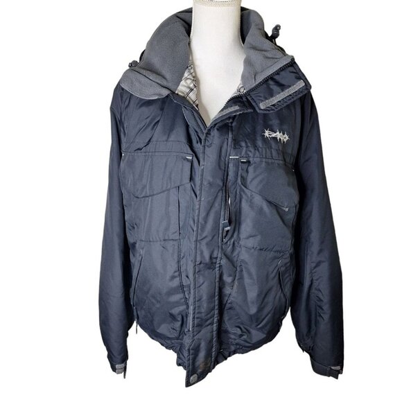 E408 Snowboard Jacket Winter Ski Coat Mens Size Small Hood Double Zipper Black - Picture 1 of 13